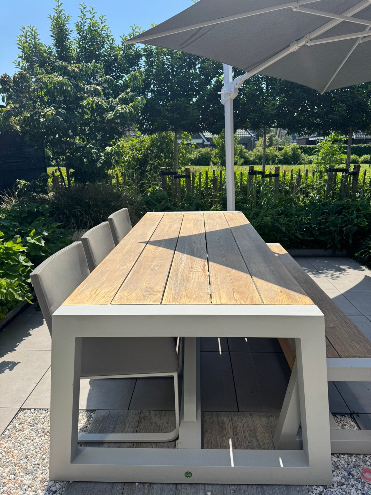 SUNS loungeset tuinset tafel en bank met 3 stoelen, Ophalen, Gebruikt, Eettafel