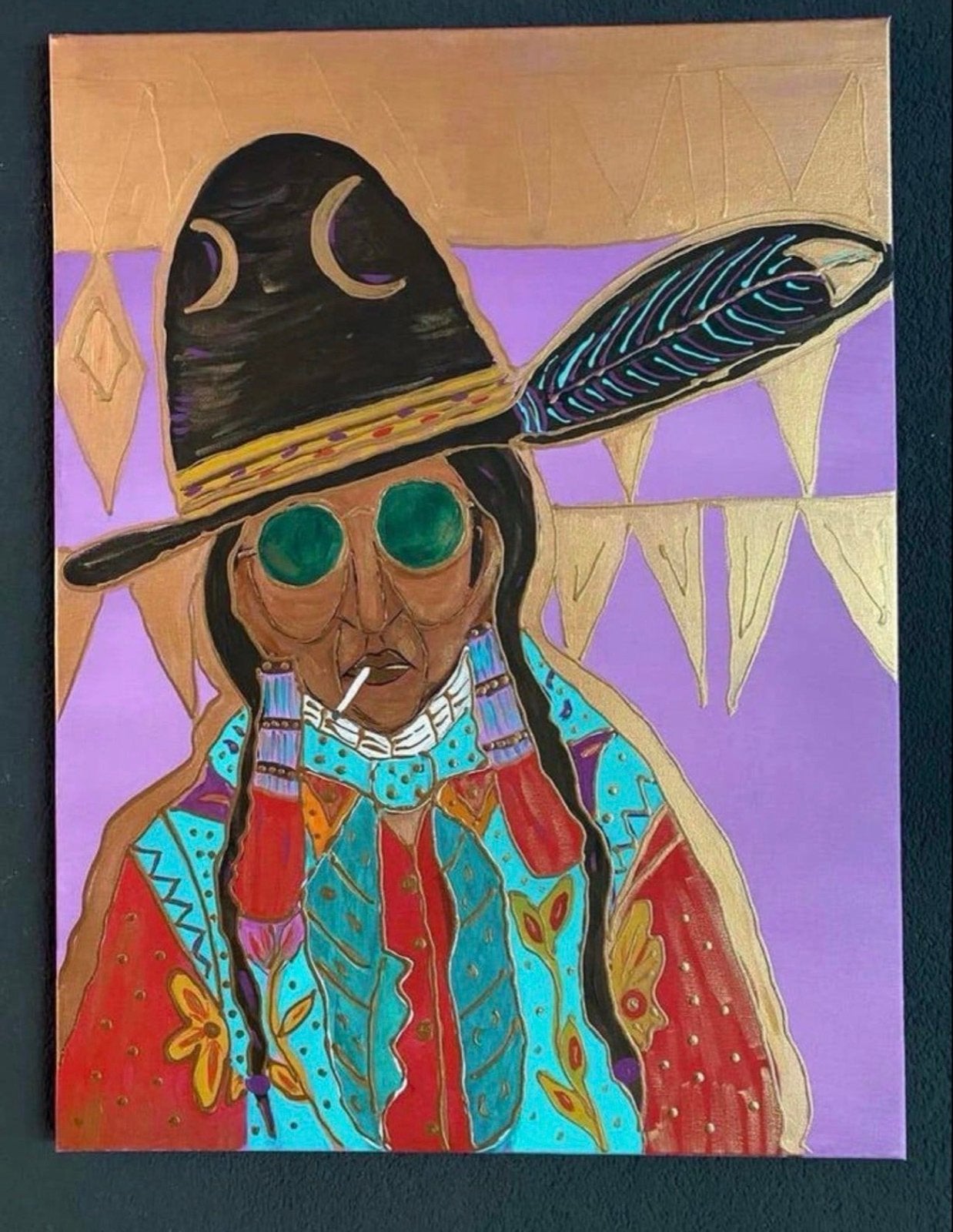 Uniek handgeschilderd kunstwerk - 'Native Spirit', Antiek en Kunst, Ophalen of Verzenden
