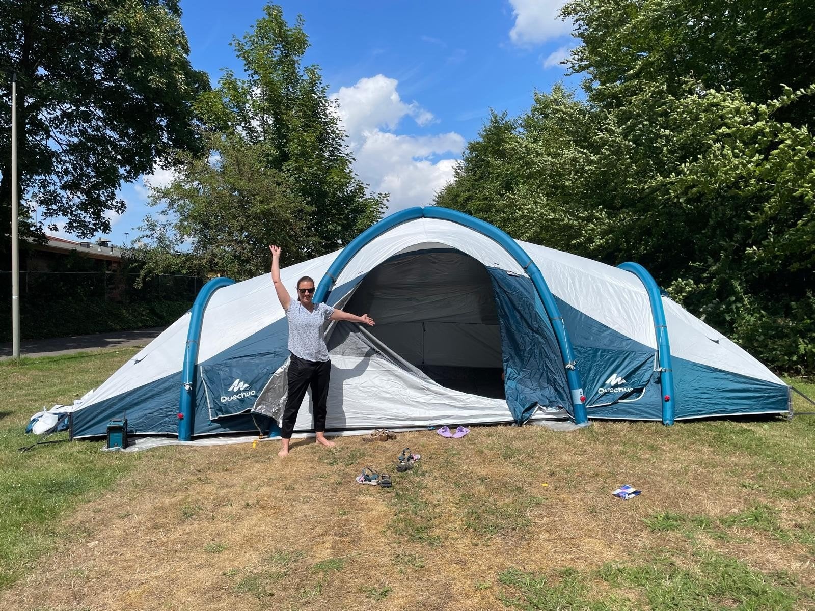 Decathlon opblaasbare tent 8x3m met voortent 3x3m, Ophalen, Gebruikt, Meer dan 6