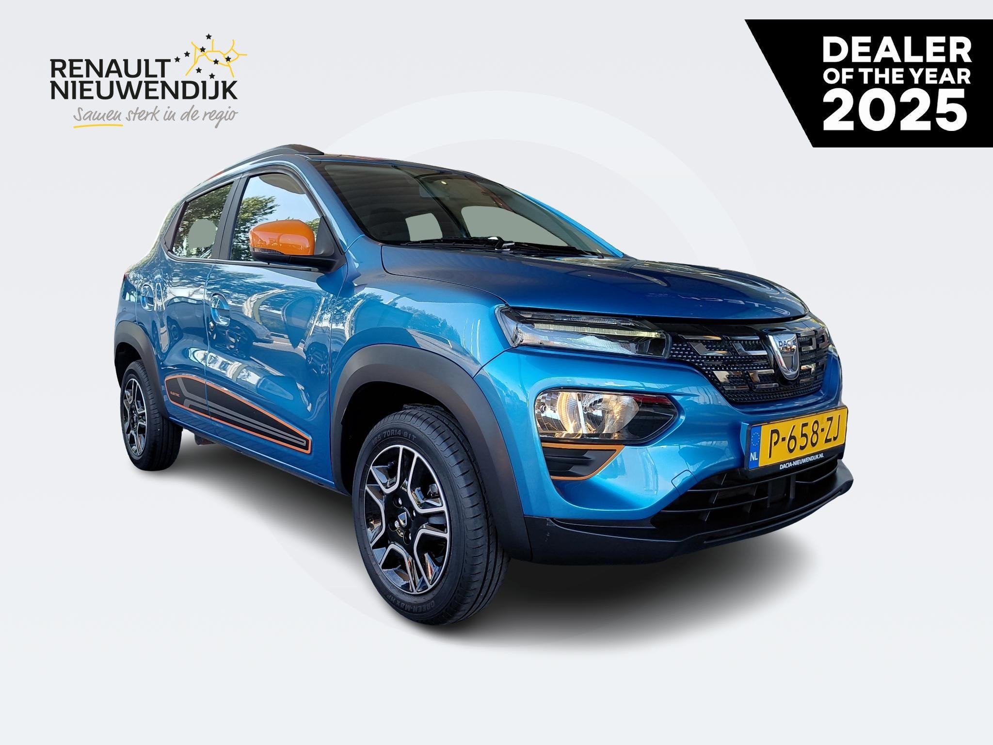 Dacia Spring Comfort Plus 27 kWh AUTOMAAT | LEER | NAVI | CA, Auto's, Gebruikt, Zwart, 38 min, Leder en Stof