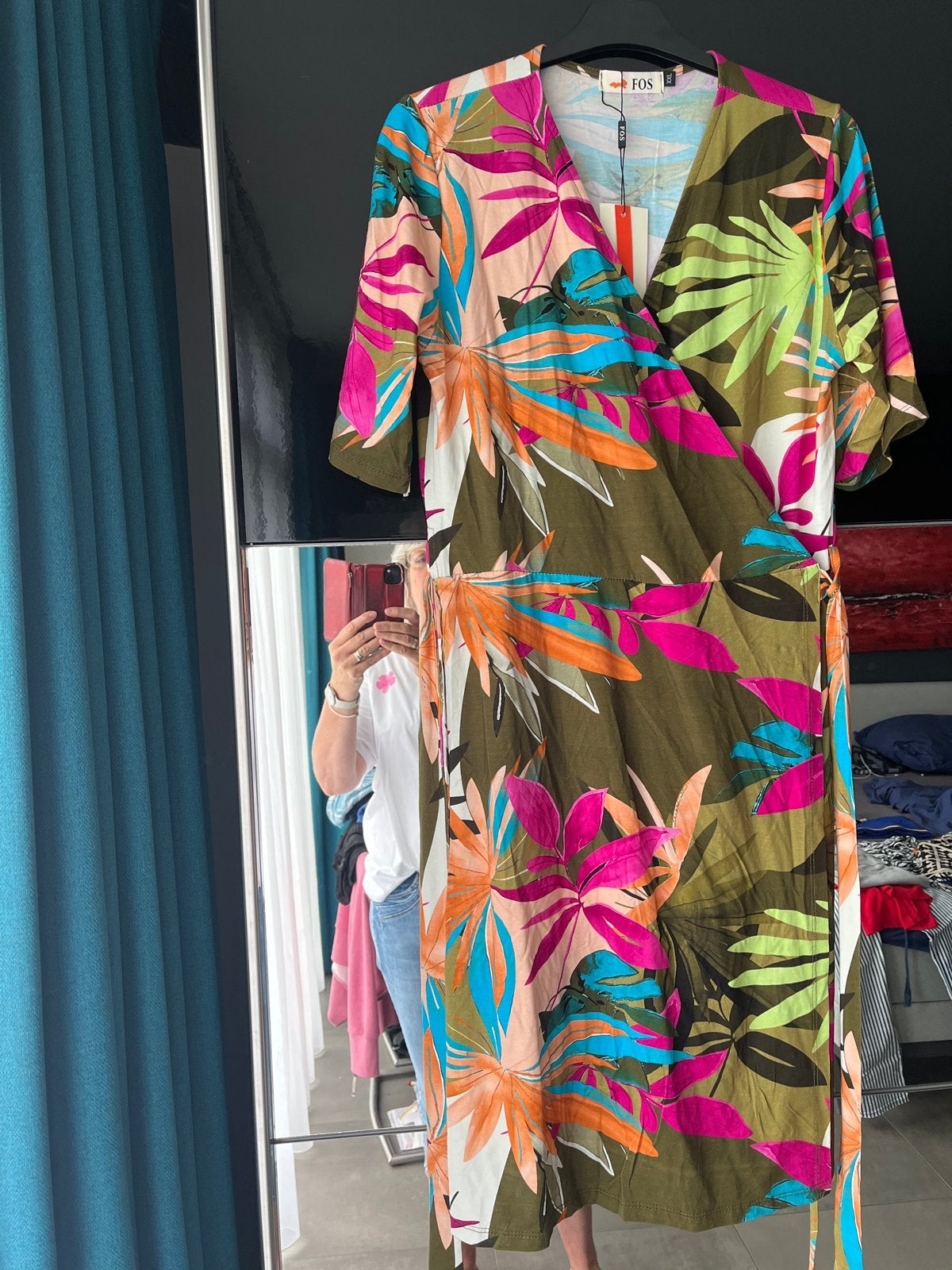 FOS Amsterdam Wikkeljurk met Tropische Print, Kleding | Dames, Jurken, Maat 38/40 (M), Meerkleurig, Nieuw, Ophalen of Verzenden