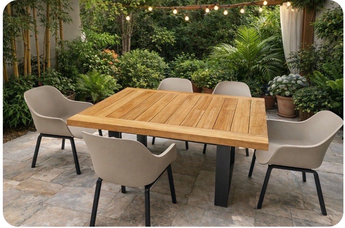 Nieuwe Hartman Tuinset Heron Teak Tafel met 4 'Le Soleil' St, Ophalen, 4 zitplaatsen, Eettafel, Teakhout
