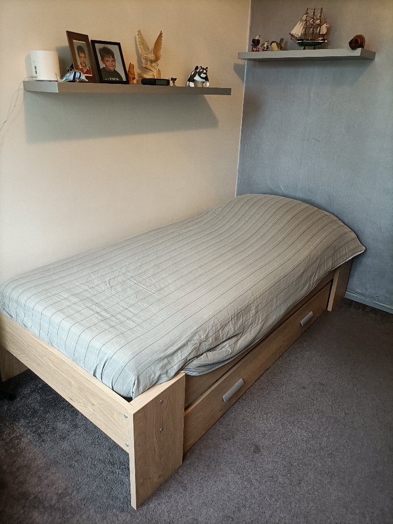 1 persoonsbed met lade, Huis en Inrichting, Slaapkamer | Bedden, Ophalen, Gebruikt, 90 cm, Eenpersoons