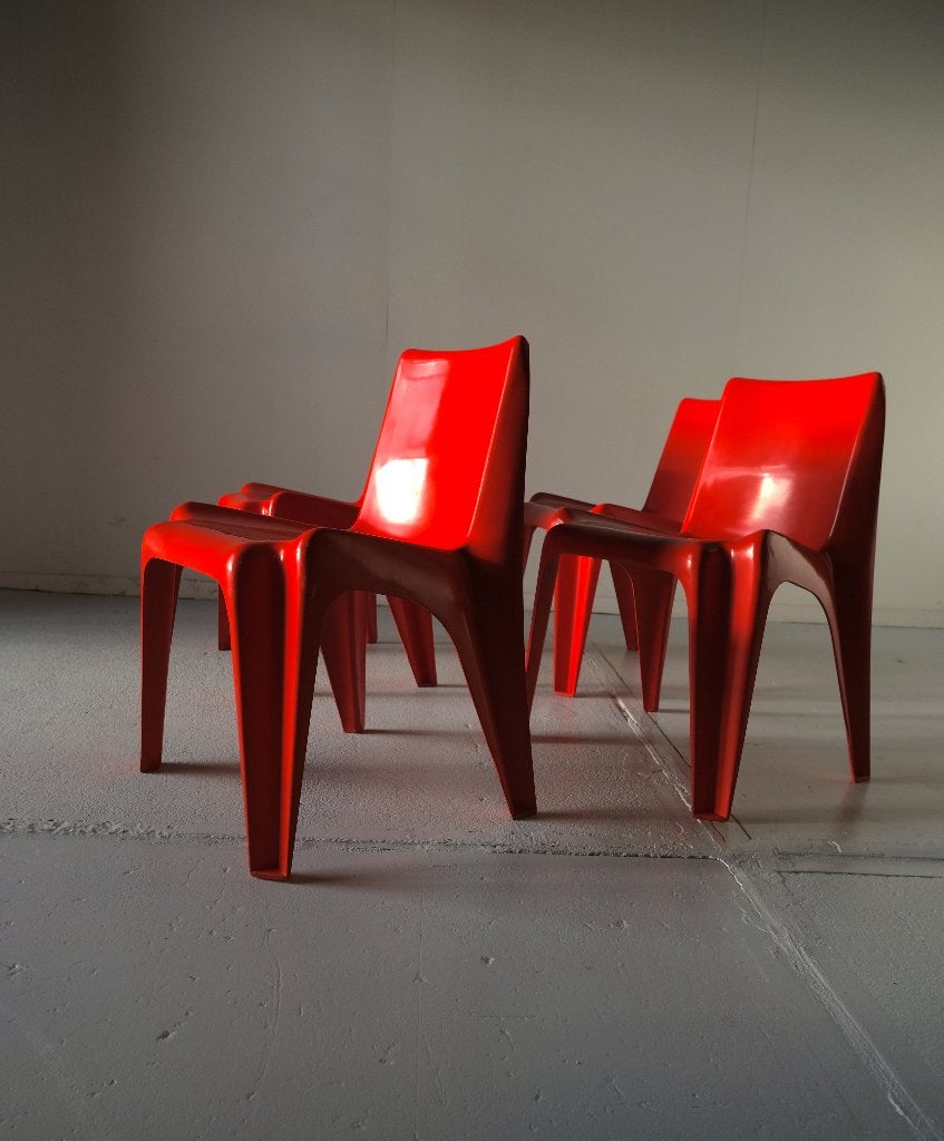 Stoelen (eettafel, Bofinger, Helmut Batzer, BA1171, Rood), Ophalen, Kunststof, Twee, Zo goed als nieuw