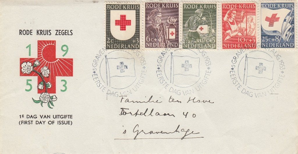 Nederland - 1953 - Watersnood -8- Rode Kruis 1e dag envelop, Postzegels en Munten, Verzenden, Beschreven, Nederland