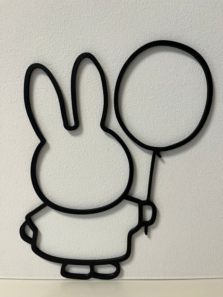 Nijntje met Ballon Wanddecoratie – 3D Geprint – Ca. 25 cm, Zwart, Ophalen of Verzenden, Kunststof, Modern