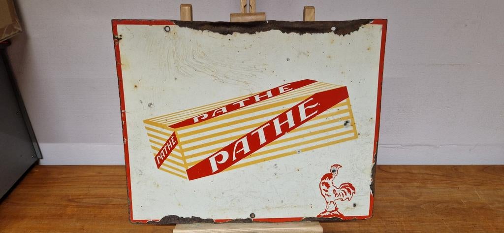 Pathe emaille bord, Verzamelen, Reclamebord, Gebruikt, Pathe, Onbekend