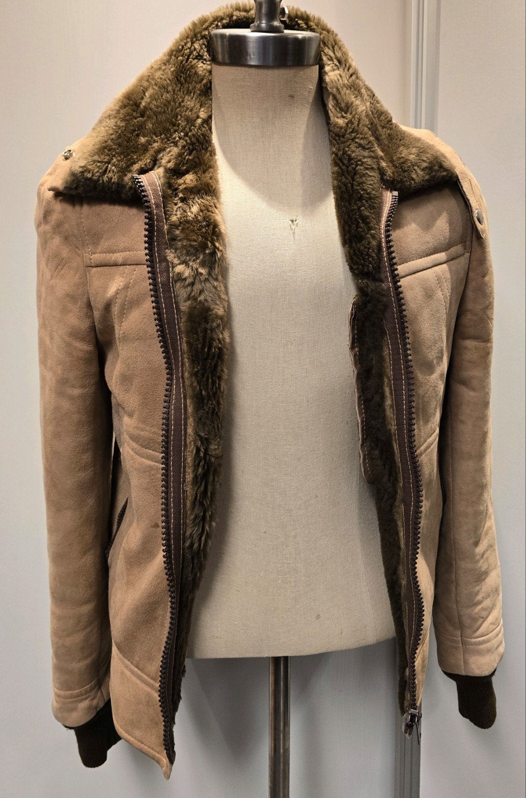 Heren lammy coat jack - heren maat S - lamsleer lamsvacht, Ophalen of Verzenden, Gedragen, Maat 46 (S) of kleiner, Bruin