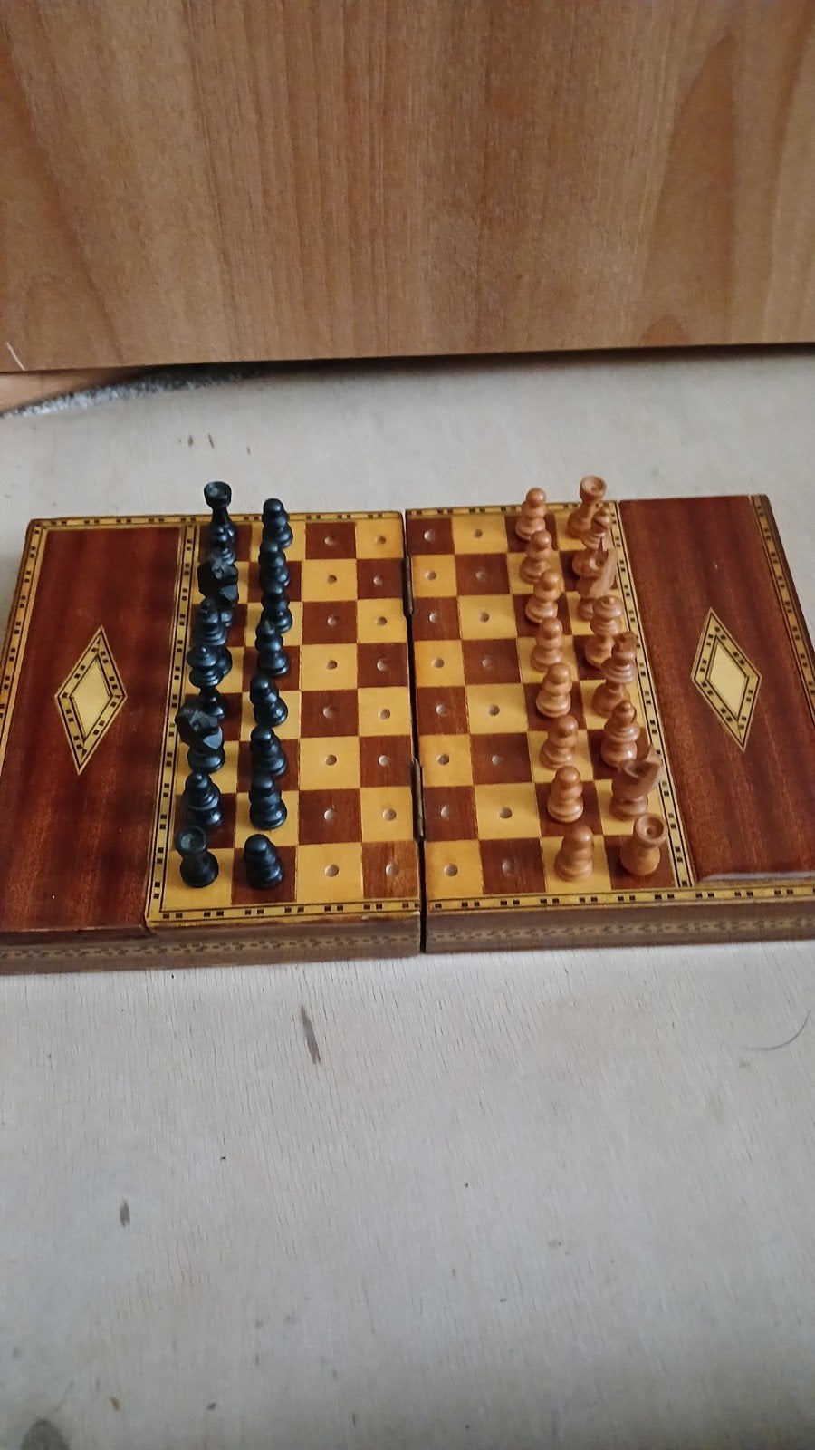 Prachtig Houten Reis-Schaakspel Vintage, Ophalen of Verzenden