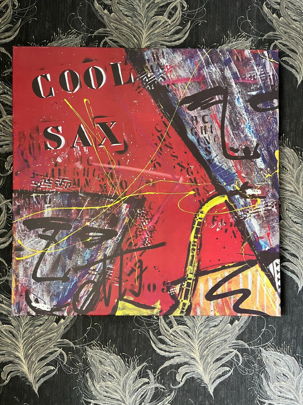 Cool Sax Abstract Kunstwerk op Canvas 80x80, Antiek en Kunst, Ophalen