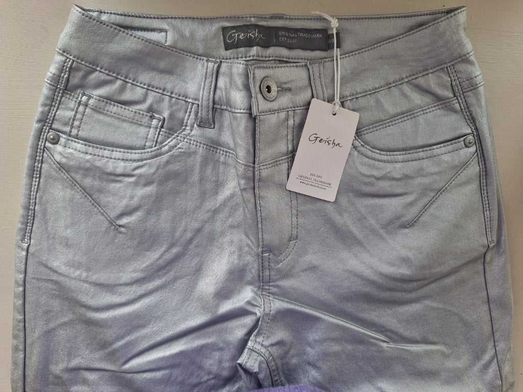 Geisha nieuwe metallic zilveren coated broek, maat S 36, Kleding | Dames, Broeken en Pantalons, Geisha, Nieuw, Ophalen of Verzenden