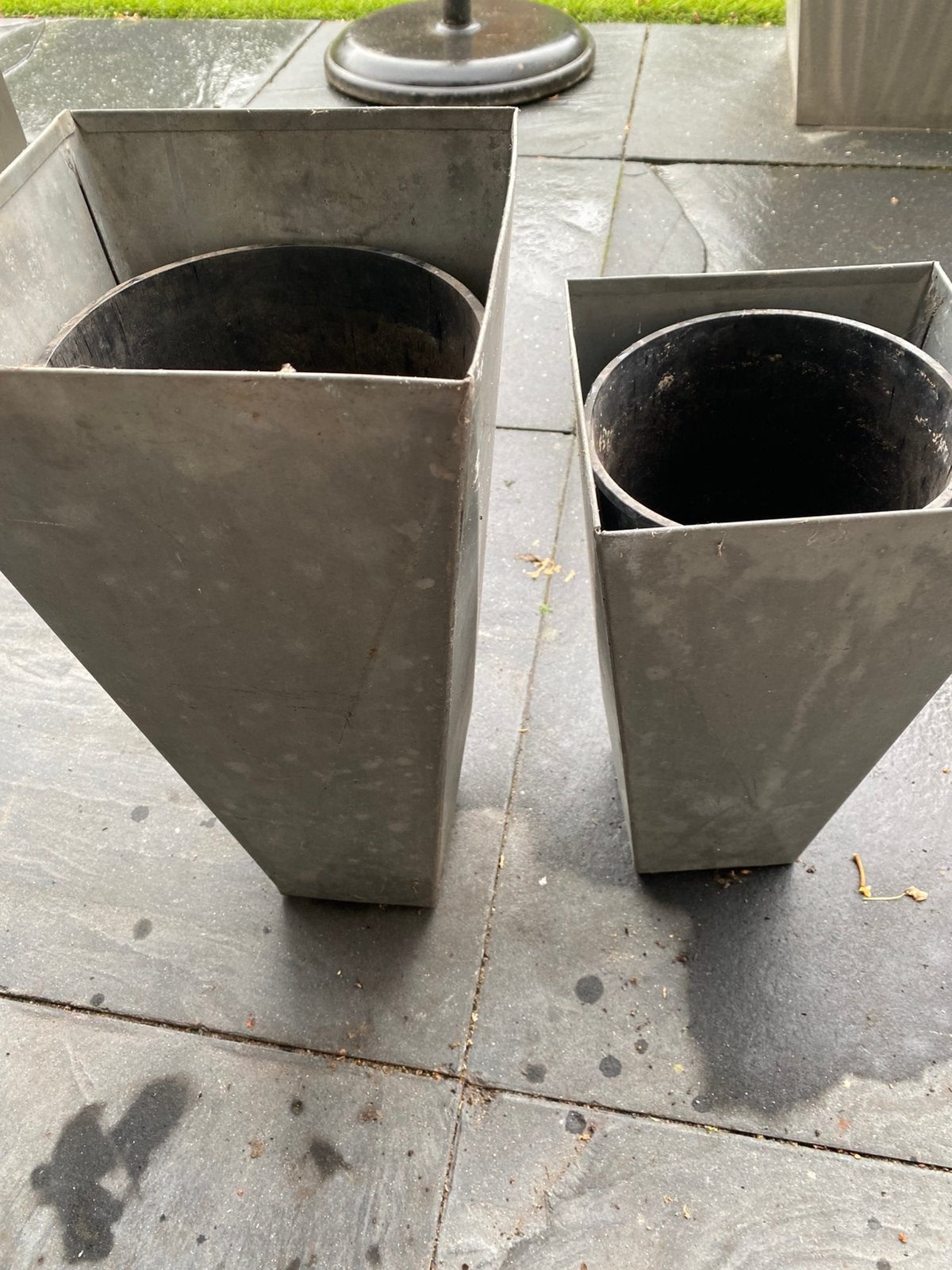 2 zinken bloempotten 43x20x20 en 18x18x35, Tuin en Terras, Ophalen, Minder dan 60 cm, Vierkant, Zo goed als nieuw