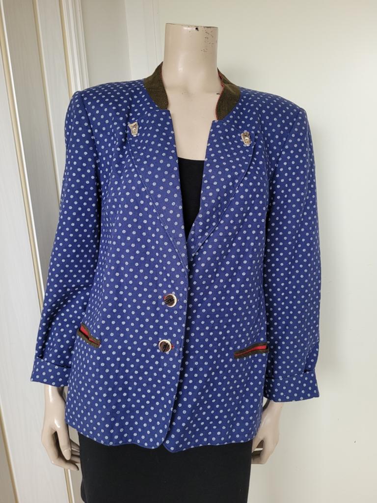 Vintage Resi Hammerer linnen jasje maat 40/42 polkadot, Blauw, Maat 42/44 (L), Ophalen of Verzenden, Zo goed als nieuw