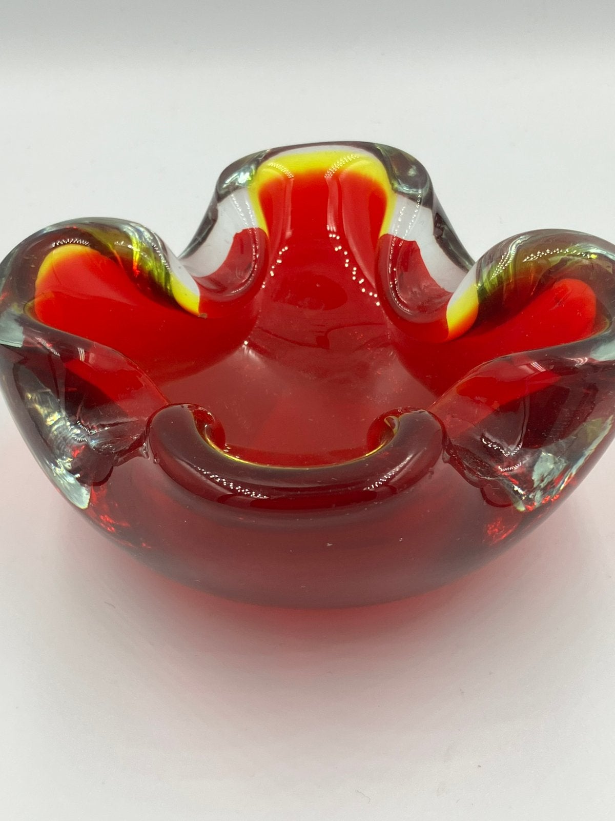 Murano Sommerso Schaaltje/Asbakje Rood/Geel - Gaaf, Ophalen of Verzenden
