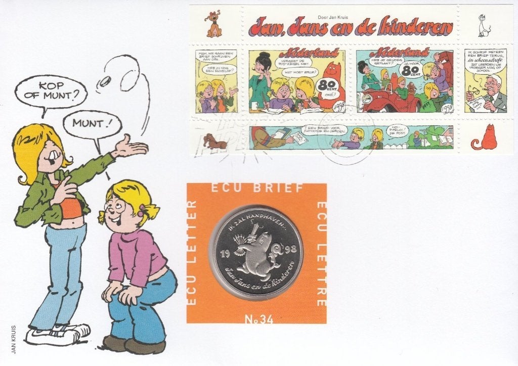 Nederland ECU brief No. 34 Jan, Jans en de kinderen 1998, Postzegels en Munten, Ophalen of Verzenden, Overige materialen, Nederland