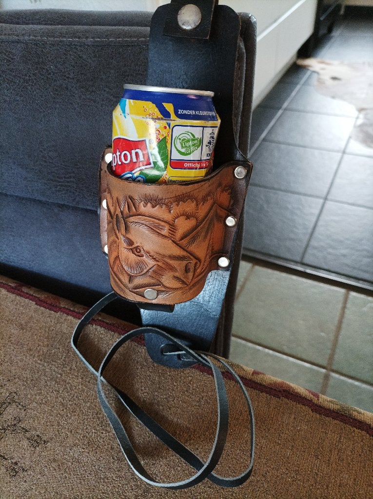 leren bier blikjes houder bij festivals voor aan je riem, Verzamelen, Ophalen of Verzenden, Nieuw, Overige typen, Overige merken