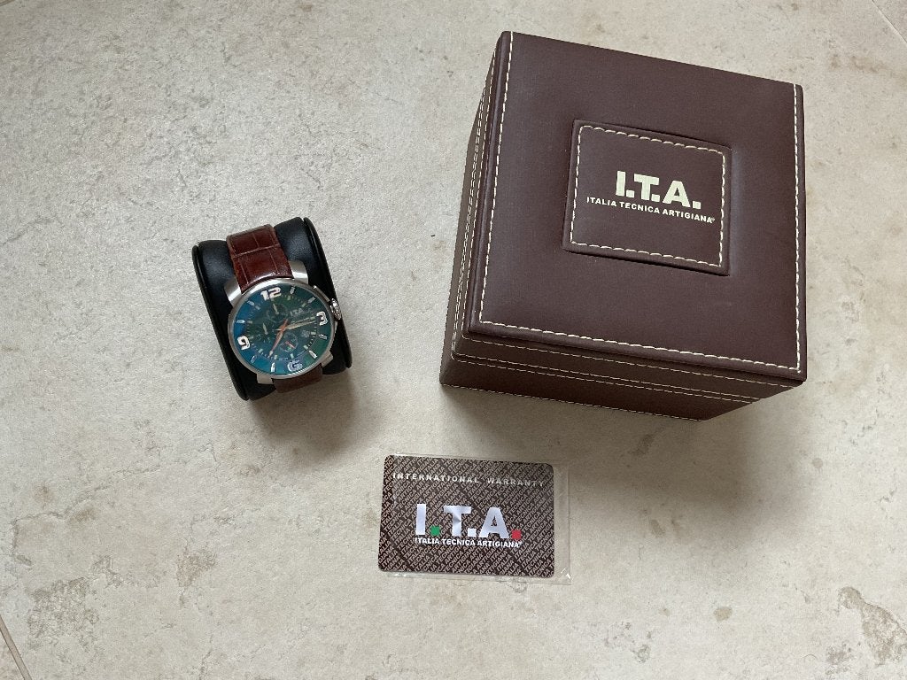 I.T.A. Men's Watch Casanova Chrono 12.70.02, Overige merken, Polshorloge, Ophalen of Verzenden, Leer