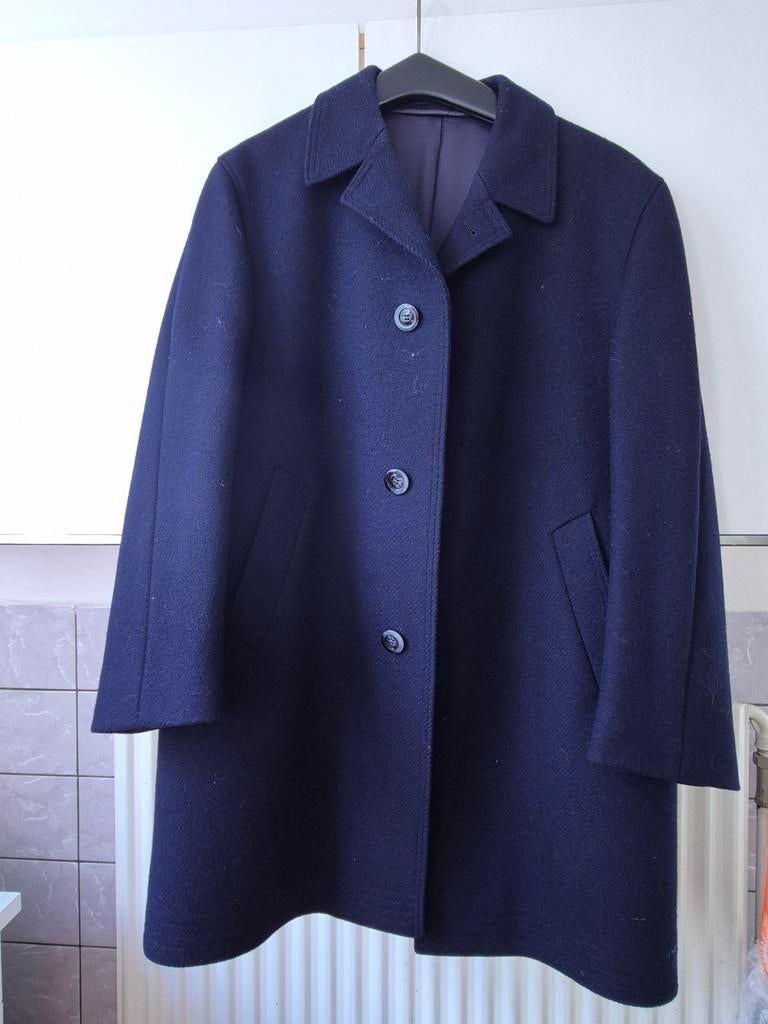 Vintage Donkerblauwe Wollen Jas - Pure Scheerwol, Maat 38/40 (M), Blauw, IBC Brixon Corporation, Ophalen of Verzenden
