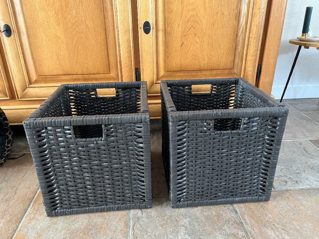 2 rieten IKEA opbergmanden grijs kallax, Ophalen, Zo goed als nieuw, Rechthoekig, Riet
