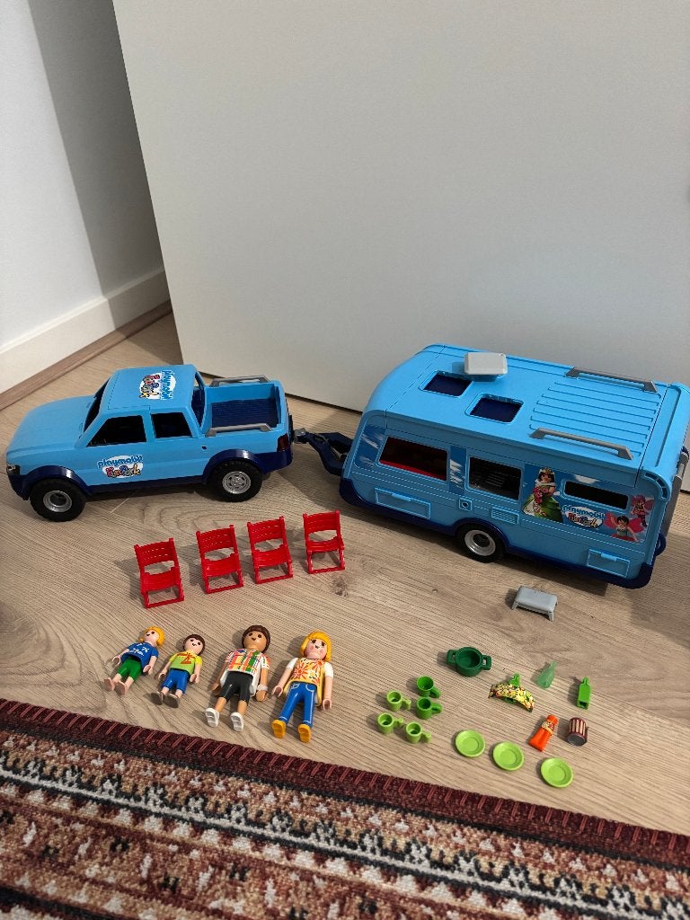 PLAYMOBIL Family Fun Funpark Pickup met Caravan - 9502, Complete set, Voertuig, Zo goed als nieuw, Family fun