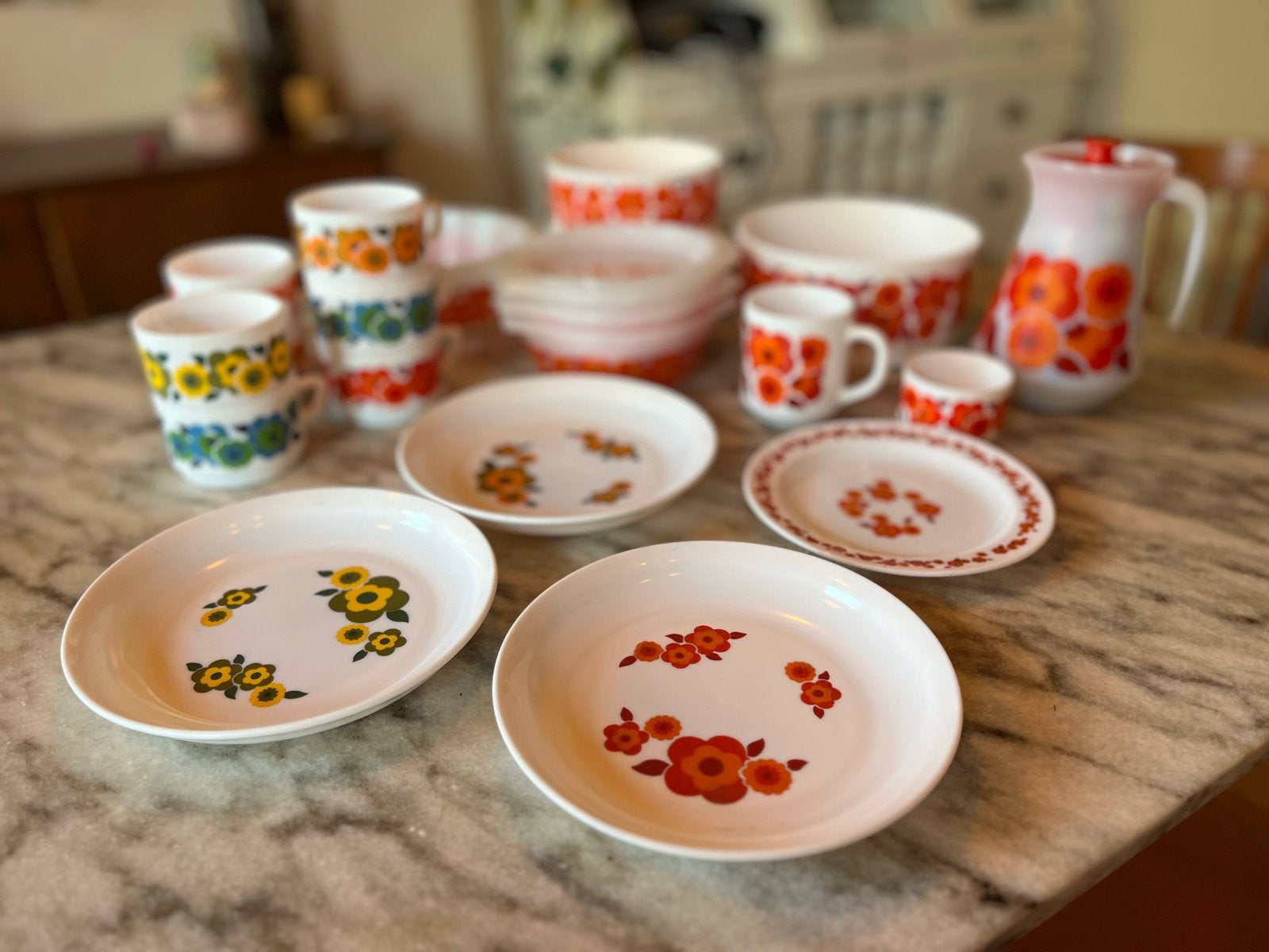 Arcopal Servies Set - Vintage Bloemen Design, Gebruikt, Ophalen of Verzenden, Glas, Overige stijlen