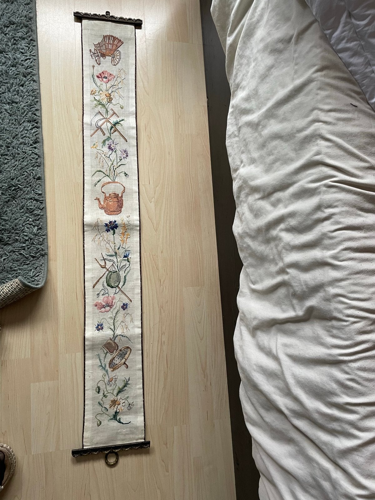 Vintage Geborduurd Wandkleed - Landelijk Tafereel, Ophalen of Verzenden
