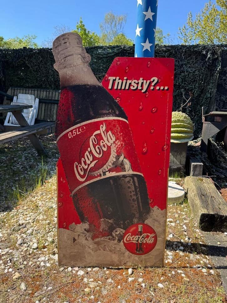 Vintage Coca-Cola Reclamebord - Thirsty?..., Ophalen, Reclamebord, Gebruikt, .