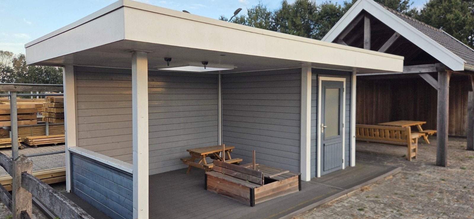 Showmodel Overkapping Plat Dak met Berging 3x3.5m, Tuin en Terras, Ophalen, Zo goed als nieuw, Overige typen
