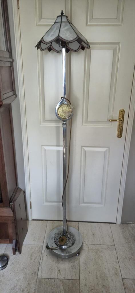 Brons verchroomd of koper verchroomd art deco lamp met klok, Ophalen