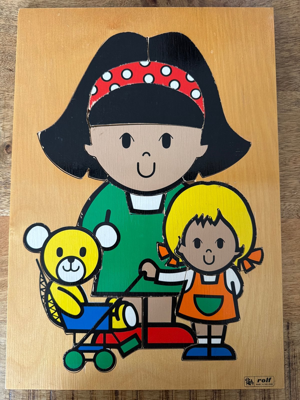 Rolf houten puzzel retro vintage moeder kind beer, 2 tot 4 jaar, Gebruikt, Ophalen of Verzenden, Van hout