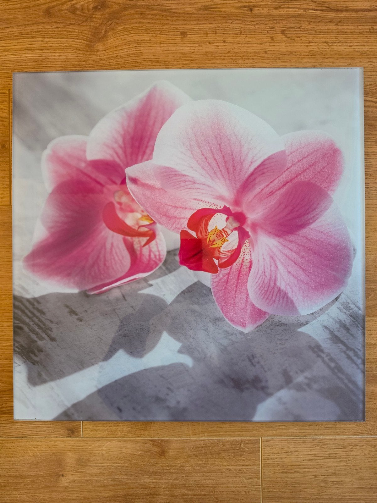 Glazen schilderij met roze orchideeën, Ophalen, 50 – 75, Zo goed als nieuw, Schilderij