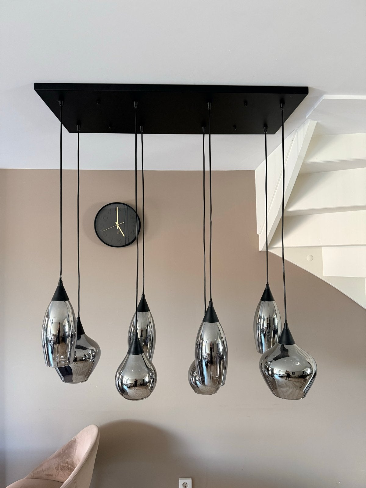 Highlight Hanglamp Cambio 8-lichts Zwart met smoke glazen, Huis en Inrichting, Lampen | Hanglampen, Gebruikt, Metaal, Overige fittingen