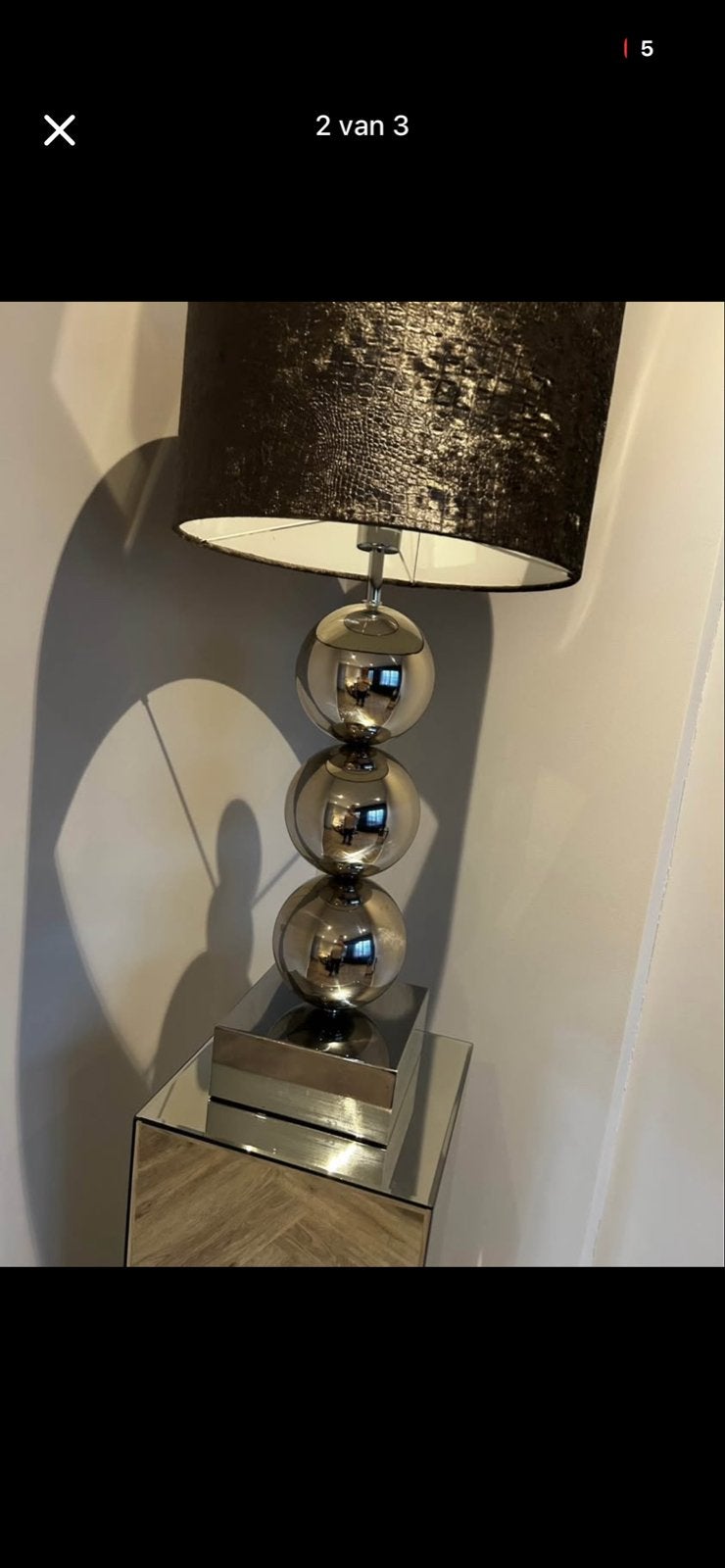 Eric kuster spiegelvoet en chromen bollen, Ophalen, 100 tot 150 cm, E27 (groot), Glas