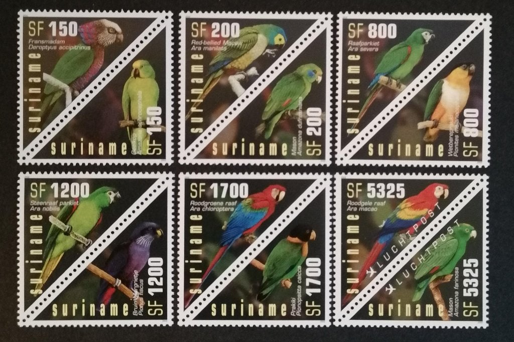 SURINAME - Surinaamse papegaaien 2002, Verzenden, Postfris