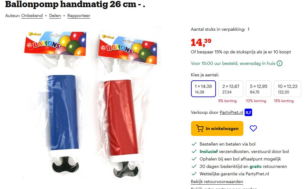 ballonnen handpompjes, Ophalen of Verzenden, Nieuw, Versiering, Overige