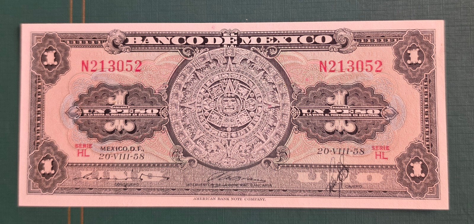 Mexico 1 Peso 1958 - Banco de Mexico - Azteekse kalender, Ophalen of Verzenden, Noord-Amerika, Los biljet