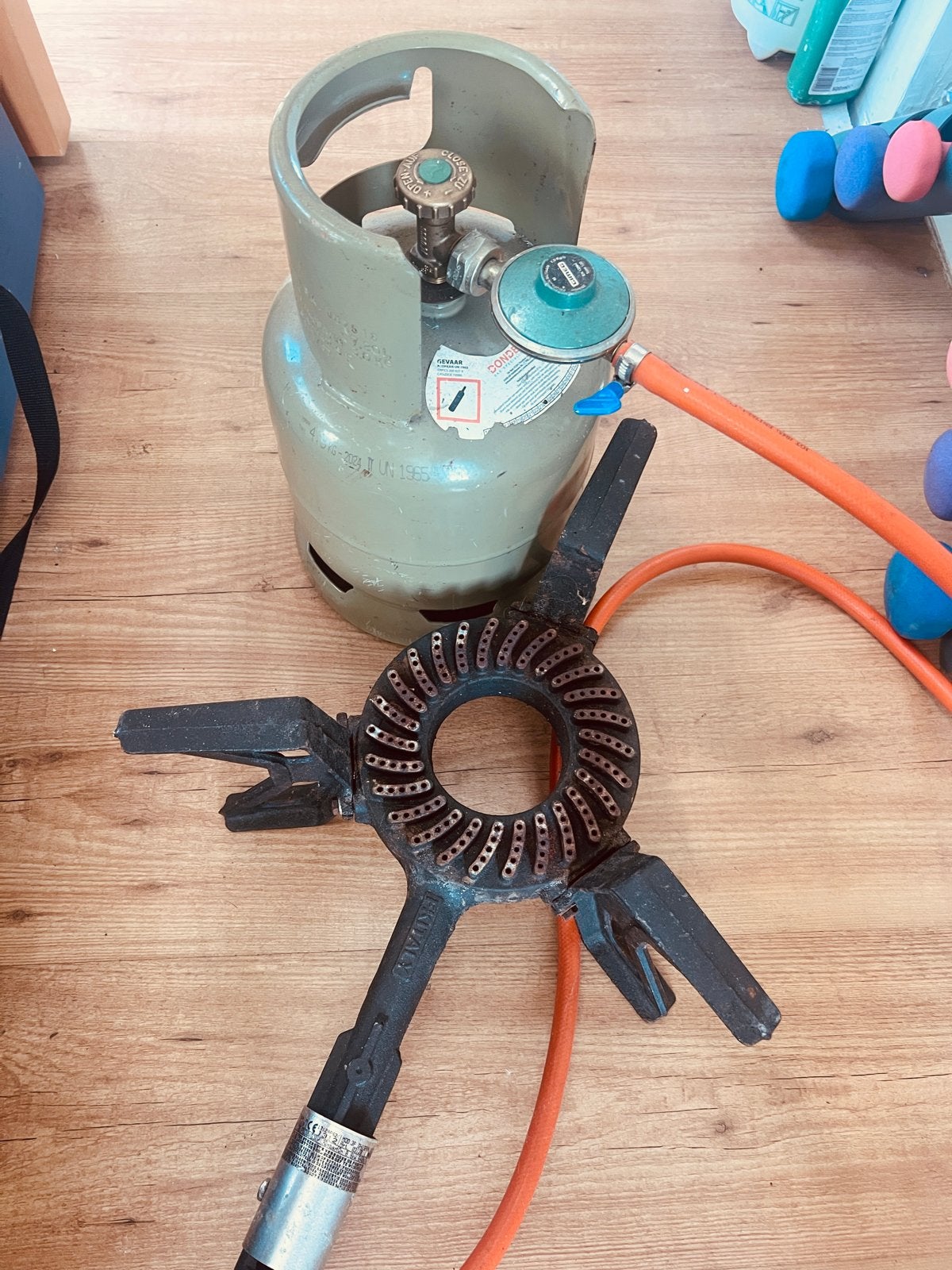 Gasbrander met gasfles en drukregelaar, Diversen, Rommelmarktspullen, Ophalen, Gebruikt