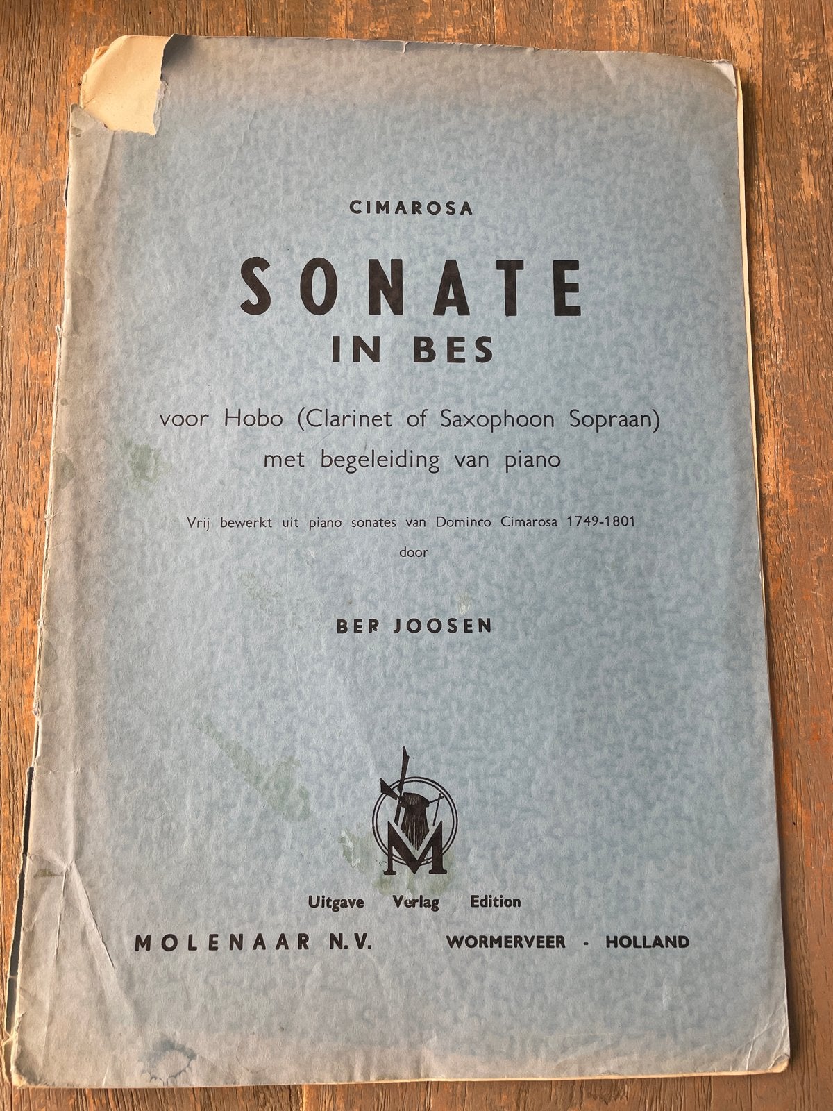 Cimarosa Sonate in Bes voor Hobo/Klarinet/Saxofoon, Muziek en Instrumenten, Bladmuziek, Gebruikt, Klassiek, Hobo, Ophalen of Verzenden