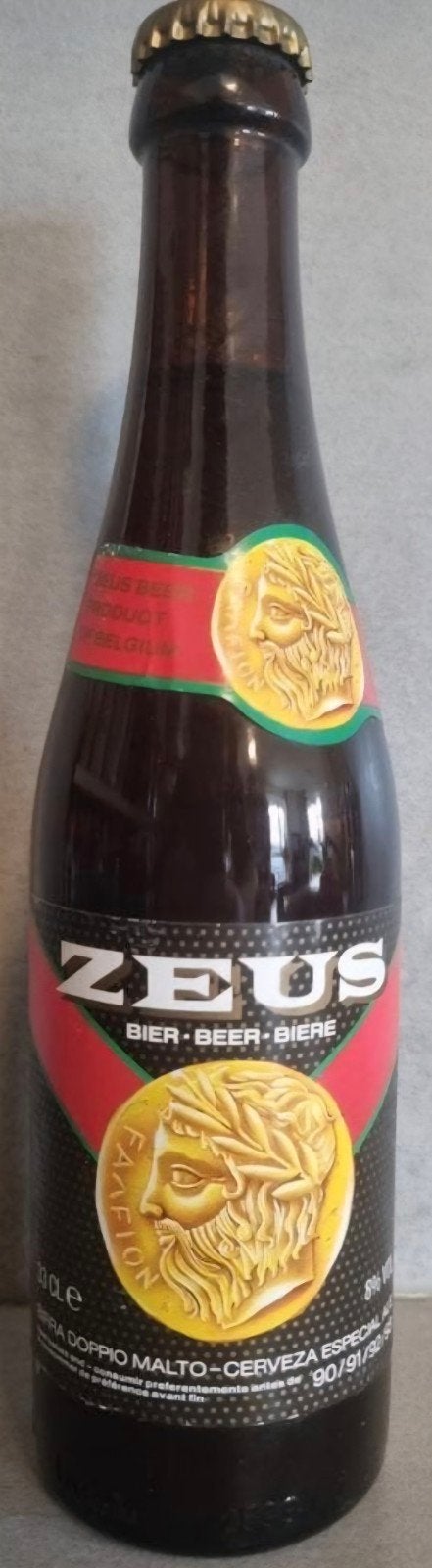 Zeus - Made by Zeus, Antwerp - 33cl - tht '90-'93, Ophalen of Verzenden, Zo goed als nieuw, Flesje(s), Overige merken