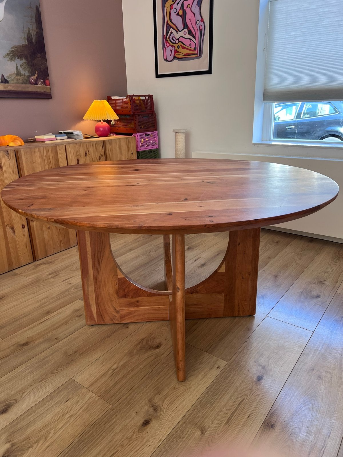 Mooie en stevige ronde tafel - 140cm diameter, Ophalen, 100 tot 150 cm, Rond, Zo goed als nieuw
