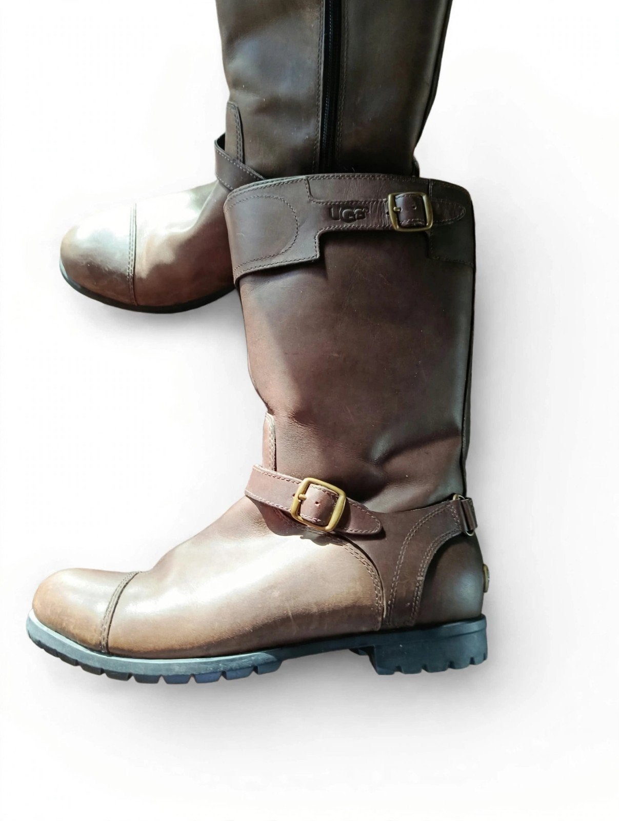 UGG bruin Leren biker Laarzen - Bruin, Maat 38, Hoge laarzen, UGG, Bruin, Ophalen of Verzenden
