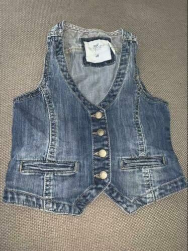 H&m gilet spijkergilet 128 blauw spijkerjas vest jasje, Verzenden, Zo goed als nieuw, Meisje, Trui of Vest