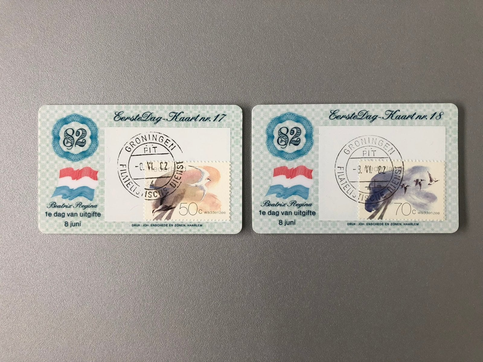Eerste dag kaart nr 17 en nr 18 Waddenzee. 1982, Ophalen of Verzenden