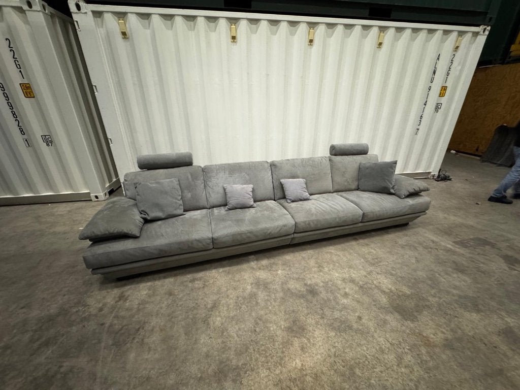 Natuzzi Bank in Grijs Leer, Ophalen, Gebruikt, 300 cm of meer, 75 tot 100 cm