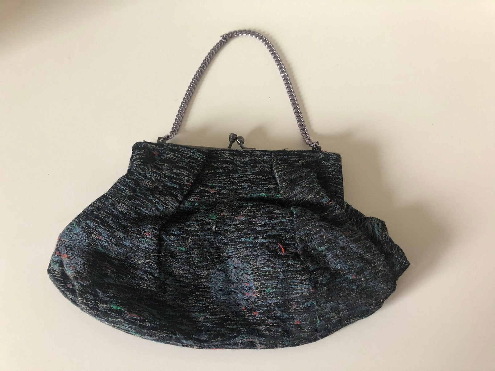 Vintage tasje met knipsluiting donkerblauwe stof, Ophalen of Verzenden, Dames