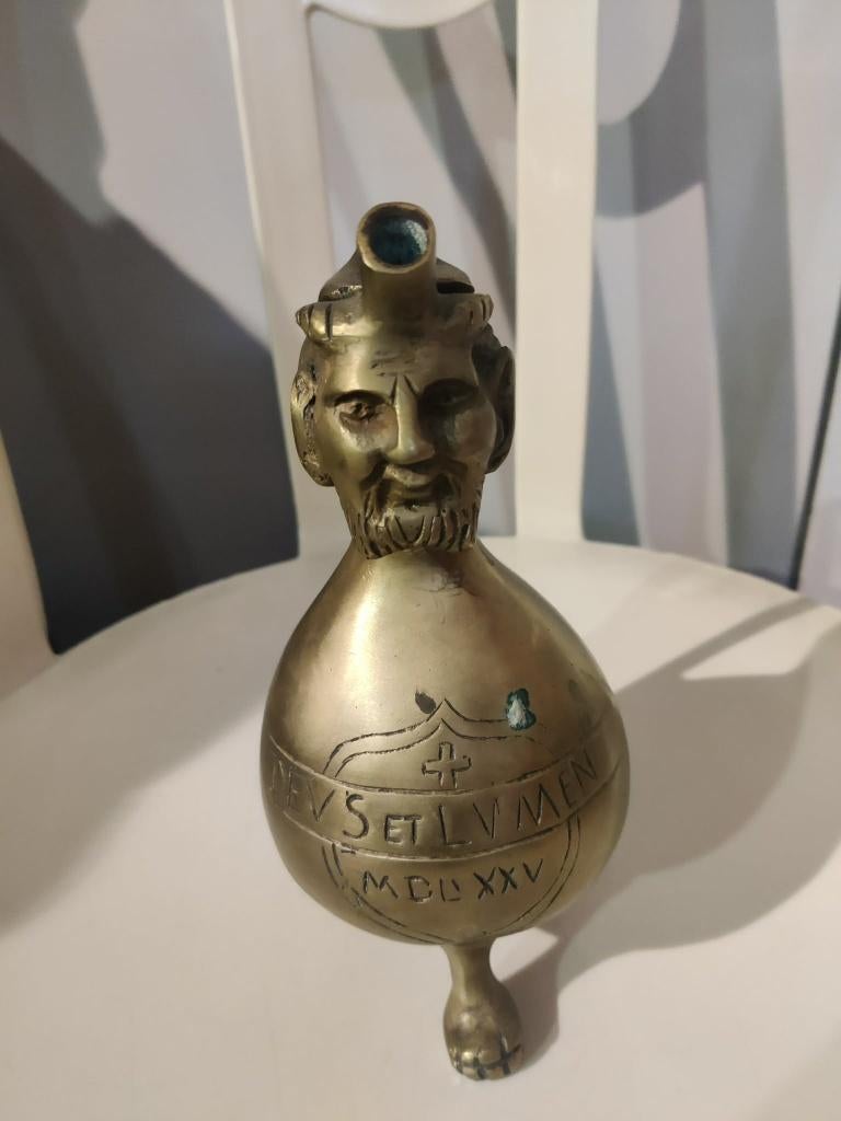 Oude bronzen aquamanilla, gietkruik sater, baardman, Antiek en Kunst, Antiek | Koper en Brons, Brons, Ophalen of Verzenden