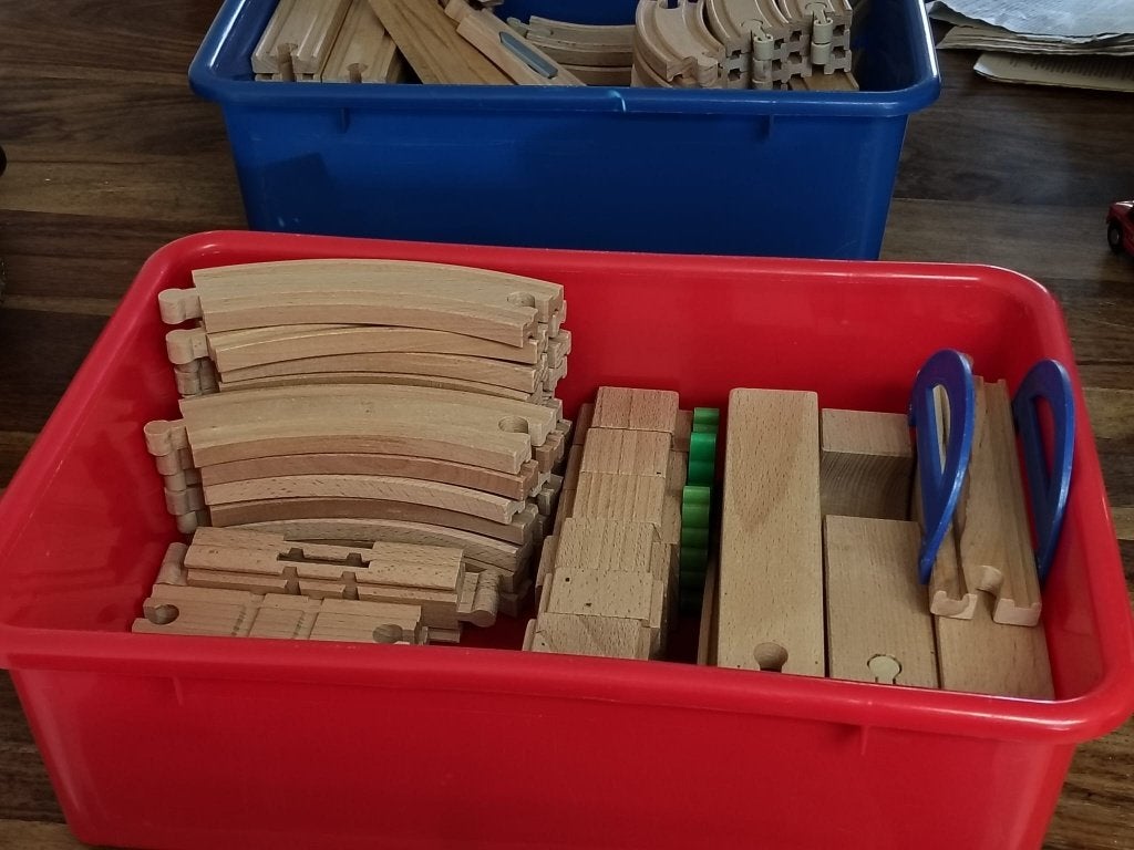 houten blokken set treinen, Ophalen, Zo goed als nieuw, Overige merken