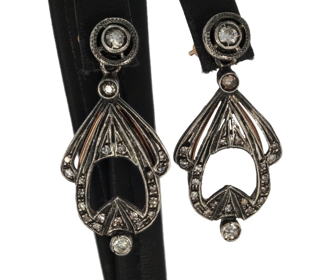 Diamanten fraai antiek set 14k oorbellen goud dames briljant, Sieraden, Tassen en Uiterlijk, Ophalen of Verzenden, Goud, Oorbellen