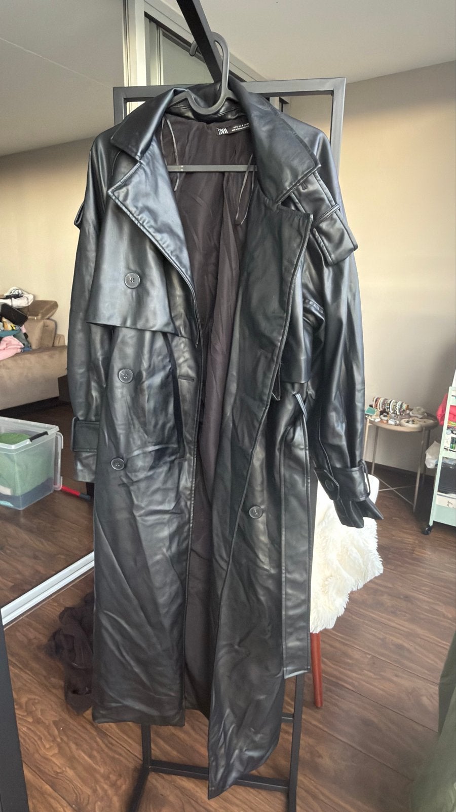 Zara Faux Leren Trenchcoat Zwart Maat S, Ophalen of Verzenden, Zo goed als nieuw, Maat 36 (S), Zwart