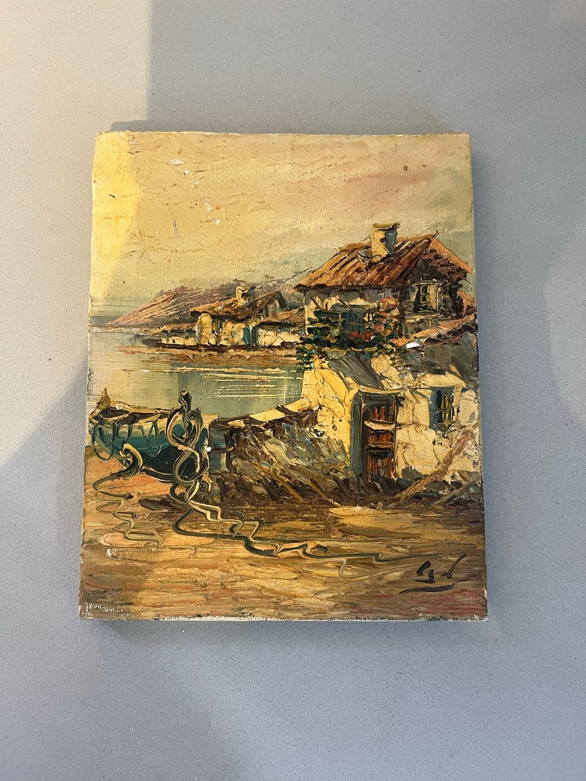 Schilderij van Camprio (Jan Bèvort) - Dorpsgezicht aan water, Doek, Impressionistisch, Ophalen of Verzenden, Gesigneerd